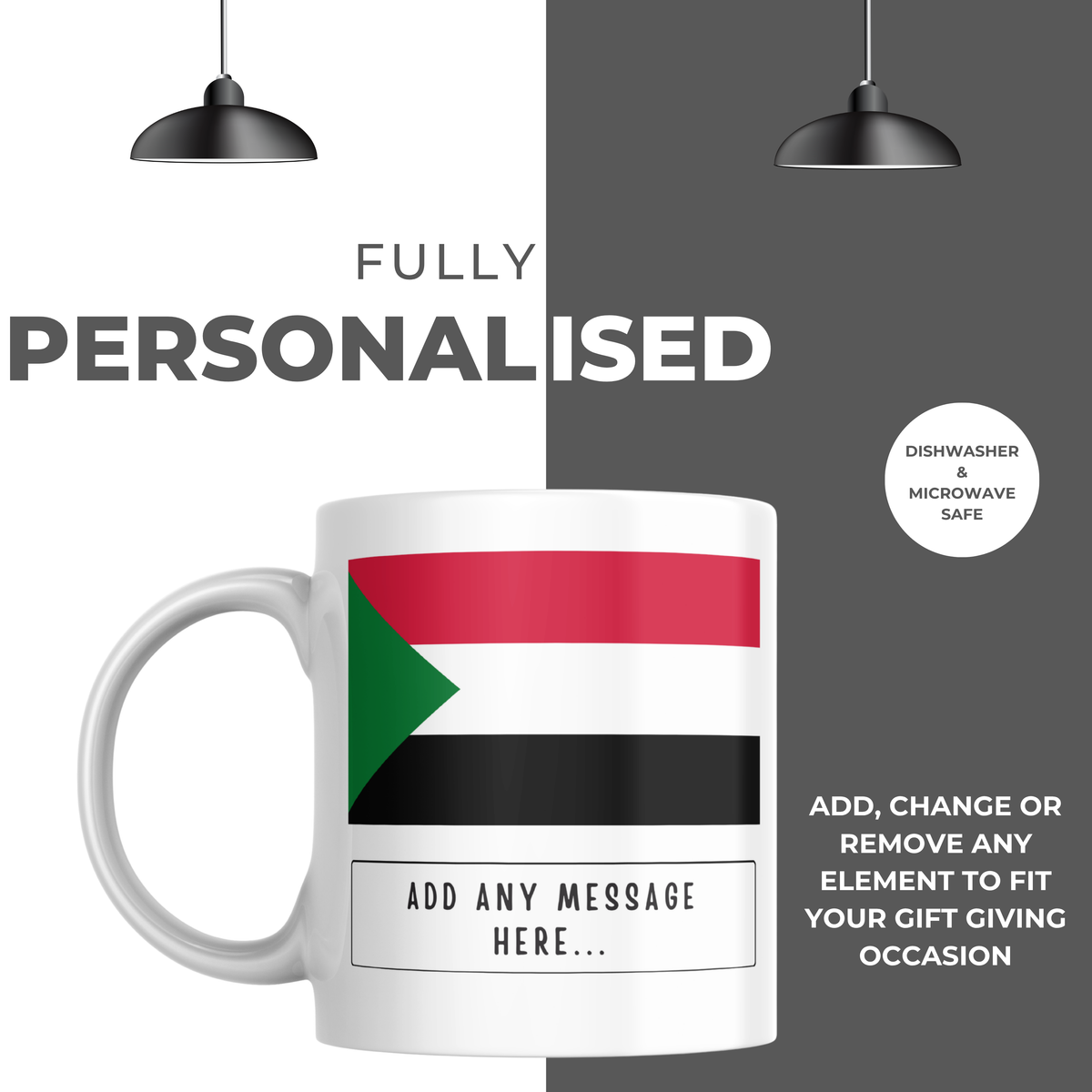 Personalised Sudan flag mug – personalisation and care information