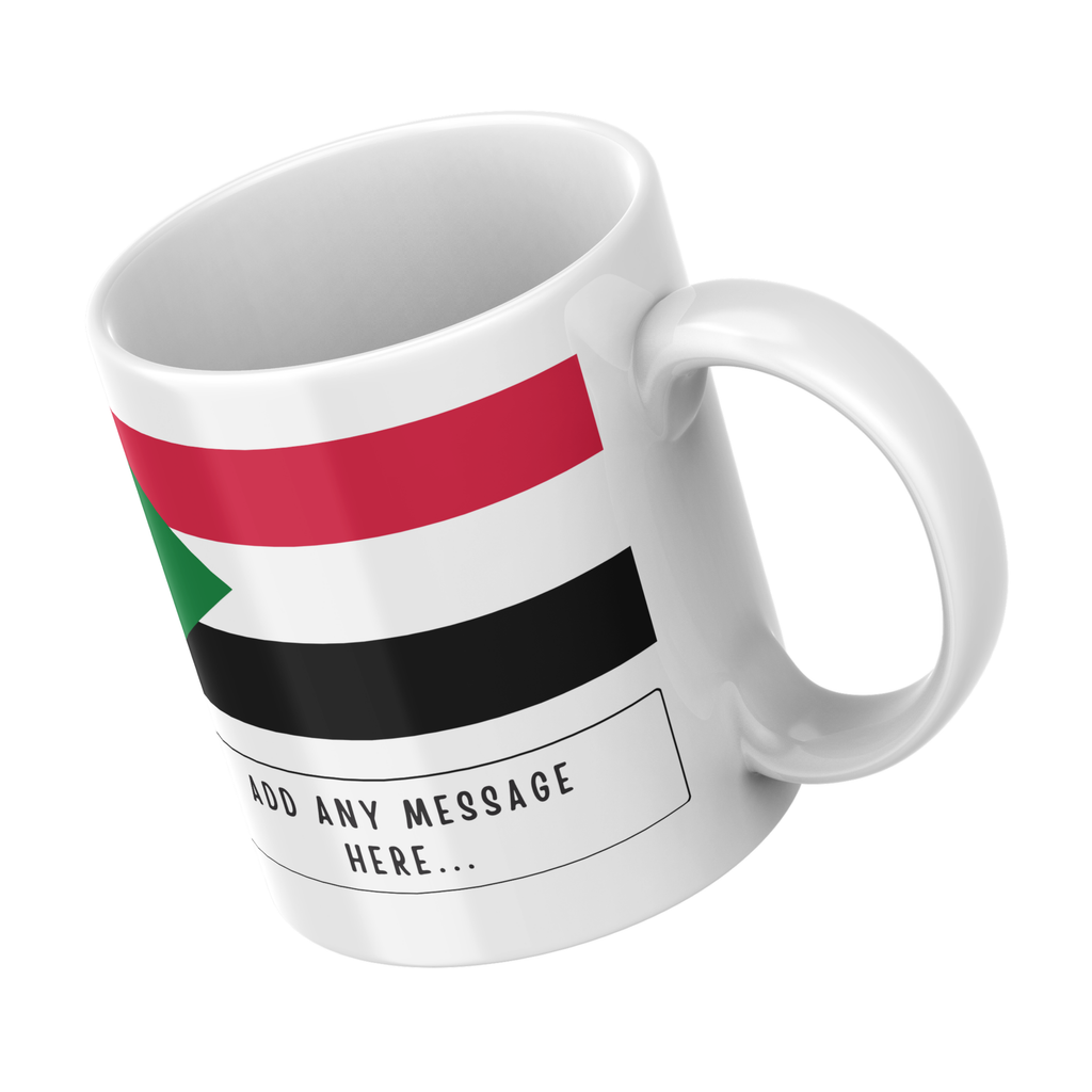 Personalised Sudan flag mug – angled view