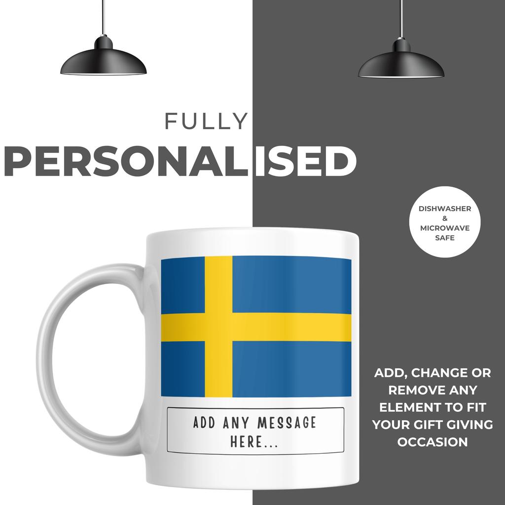 Personalised Sweden flag mug – personalisation and care information