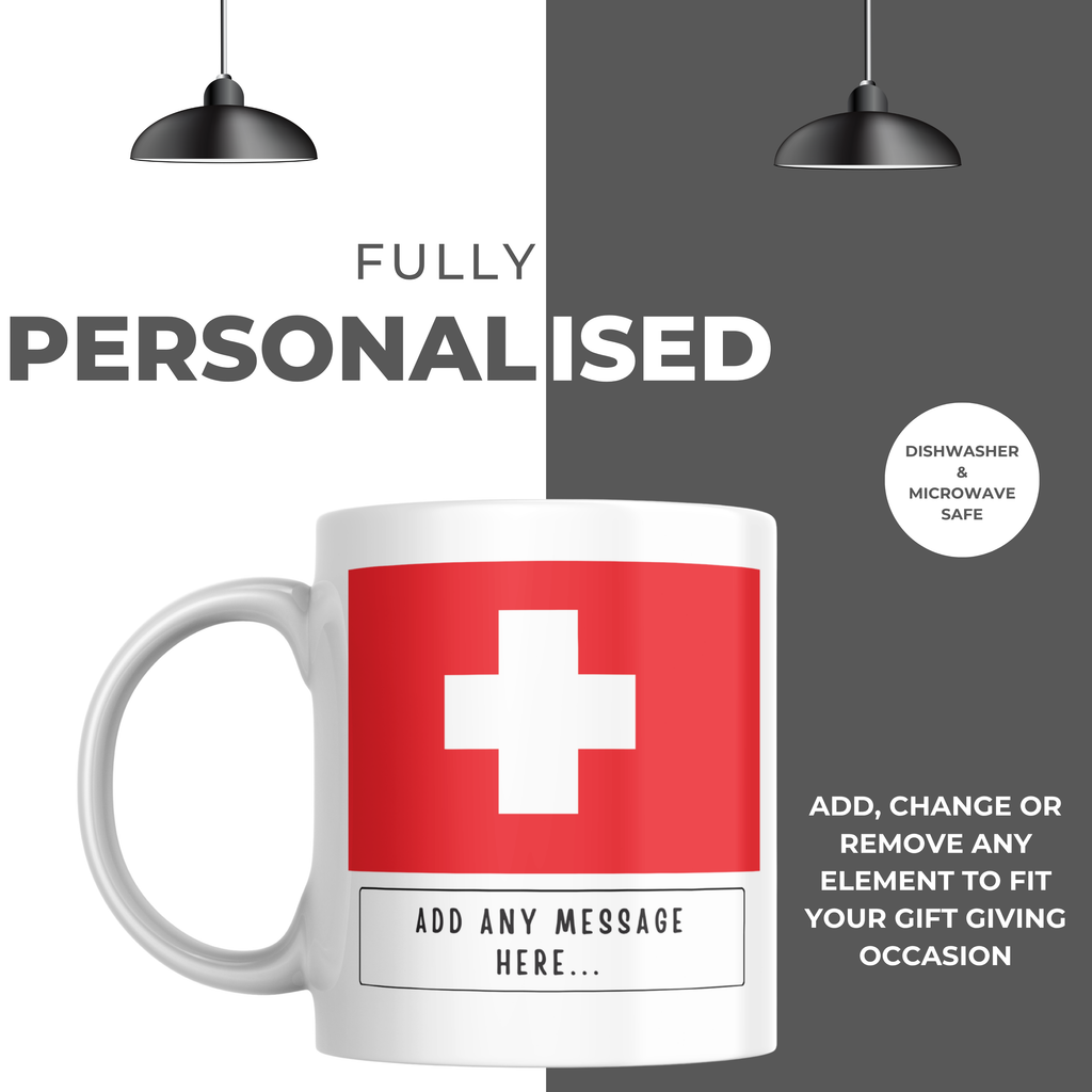 Personalised Switzerland flag mug – personalisation and care information