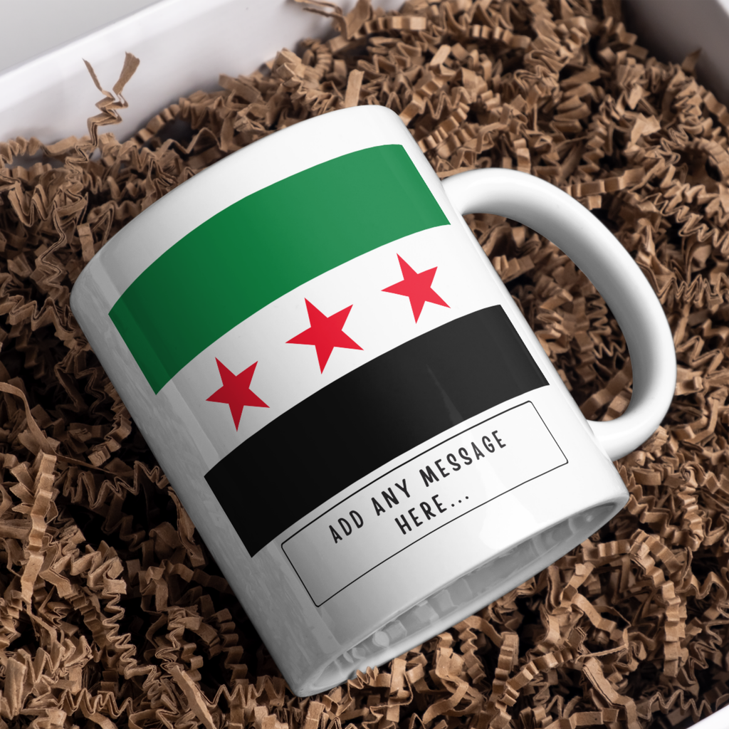 Personalised Syria flag mug – gift presentation on paper packing