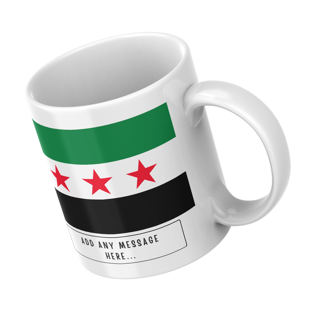 Personalised Syria flag mug – angled view