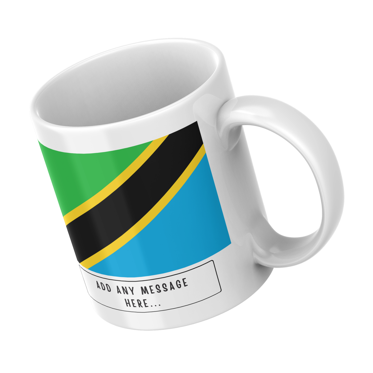 Personalised Tanzania flag mug – angled view