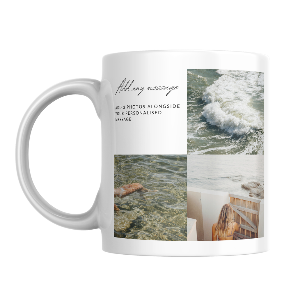 Three Photo Collage Mug – front view with example photos