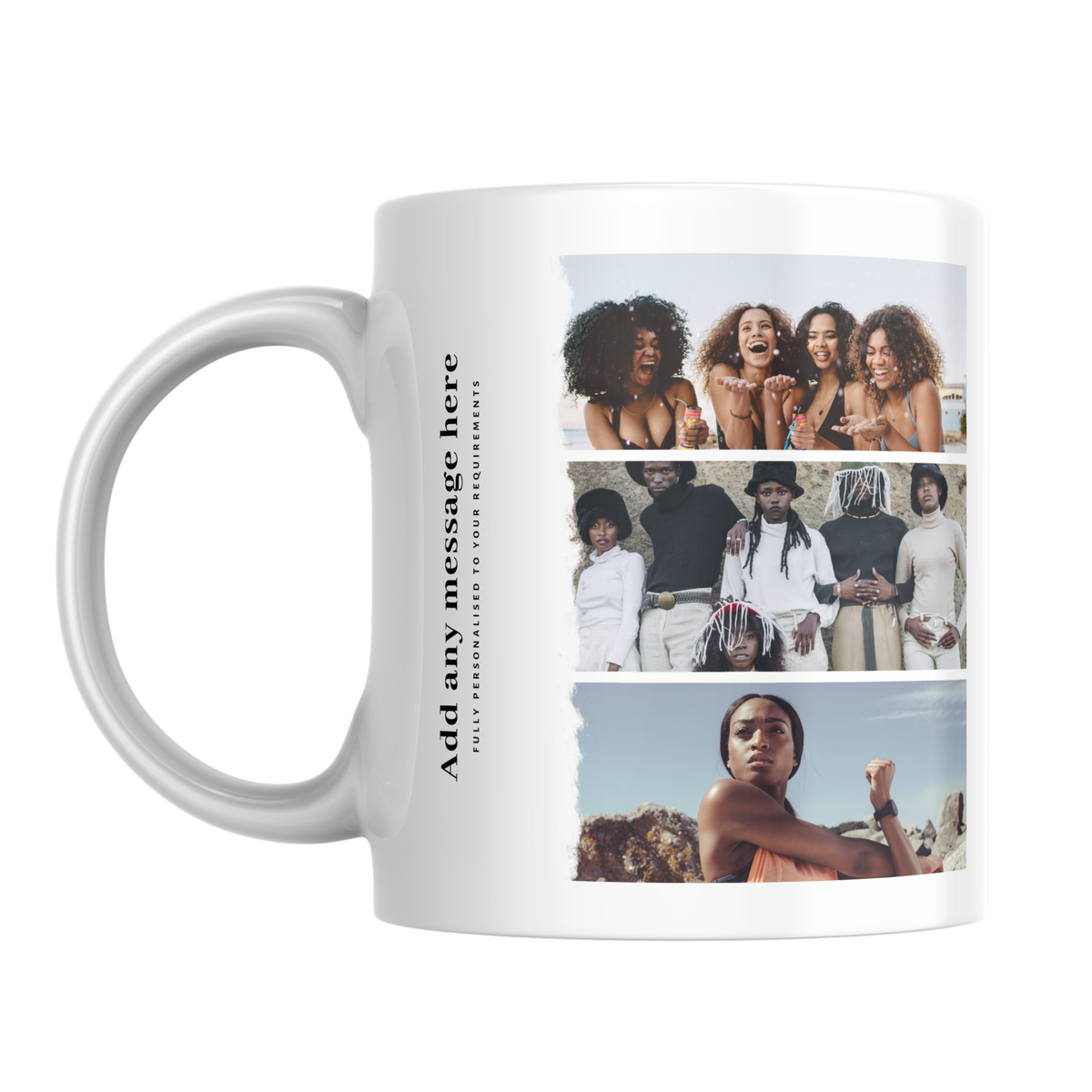 Three Stacked Photos Mug – front view with example photos