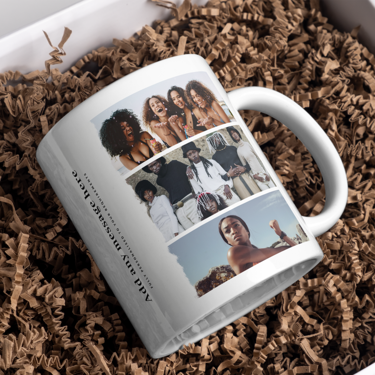 Three Stacked Photos Mug – gift presentation with example photos