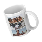 Three Stacked Photos Mug – angled view with example photos