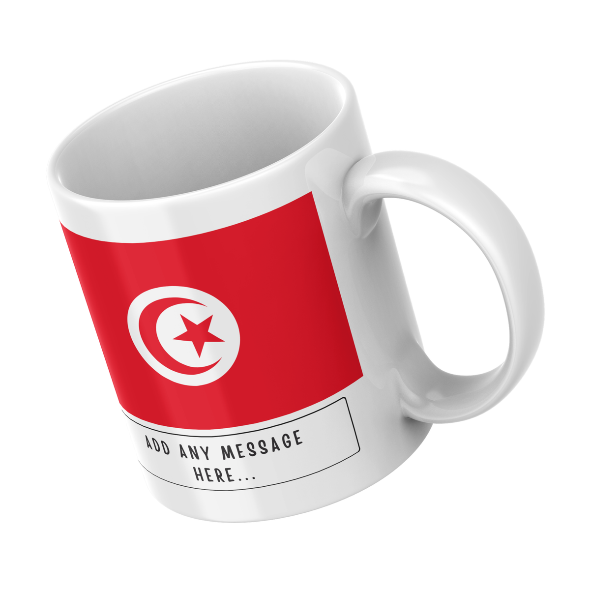 Personalised Tunisia flag mug – angled view