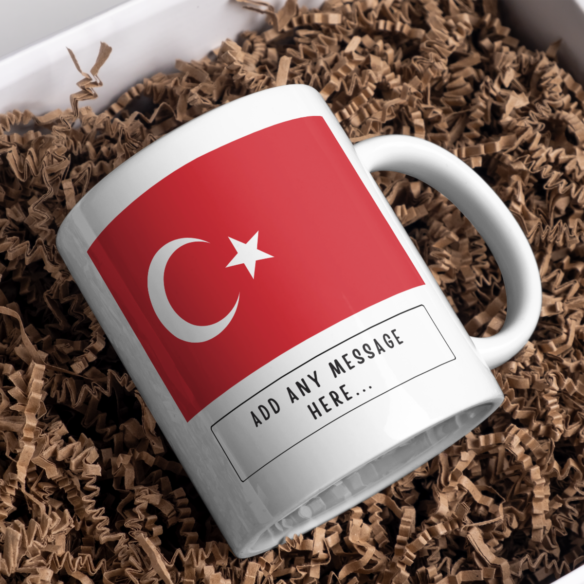 Personalised Turkey flag mug – gift presentation on paper packing