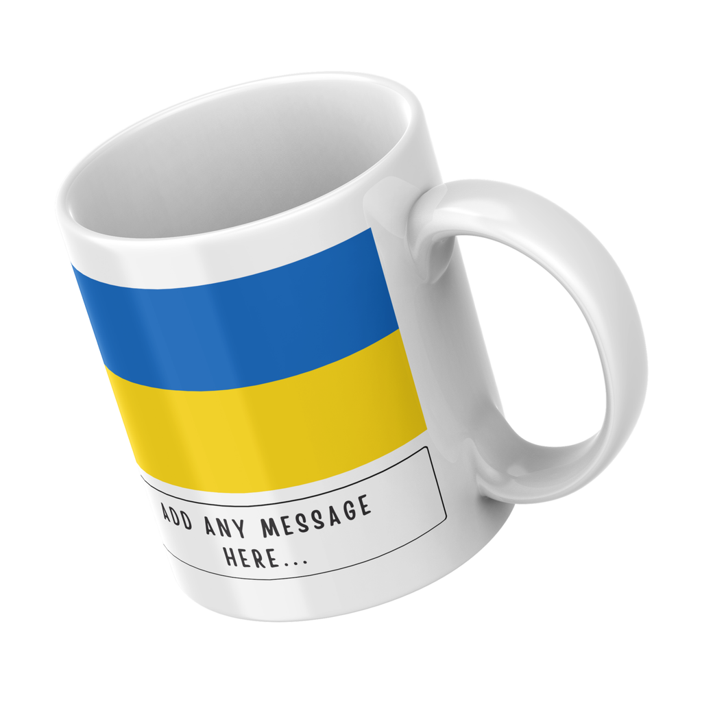 Personalised Ukraine flag mug – angled view