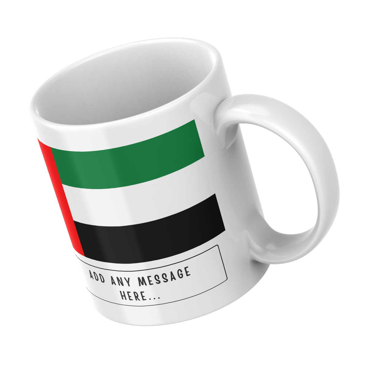 Personalised United Arab Emirates flag mug – angled view