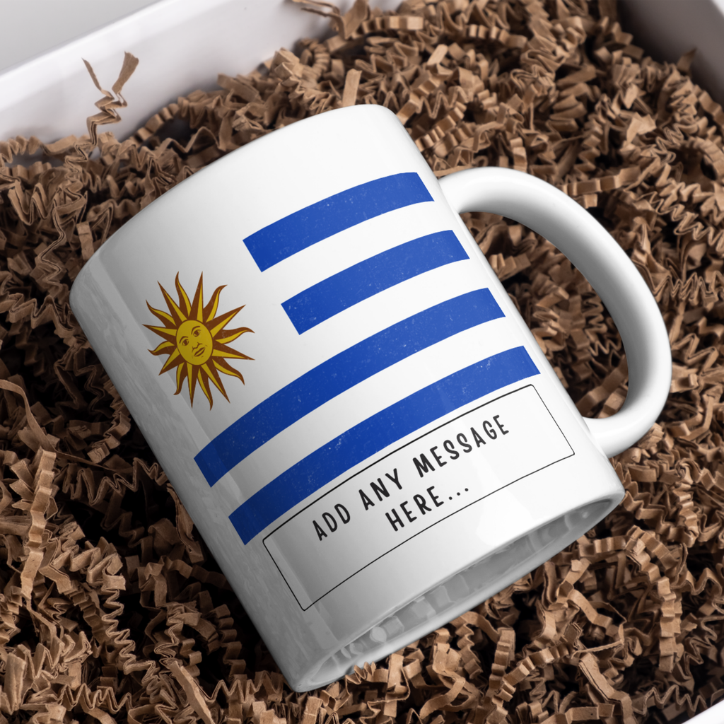 Personalised Uruguay flag mug – gift presentation on paper packing