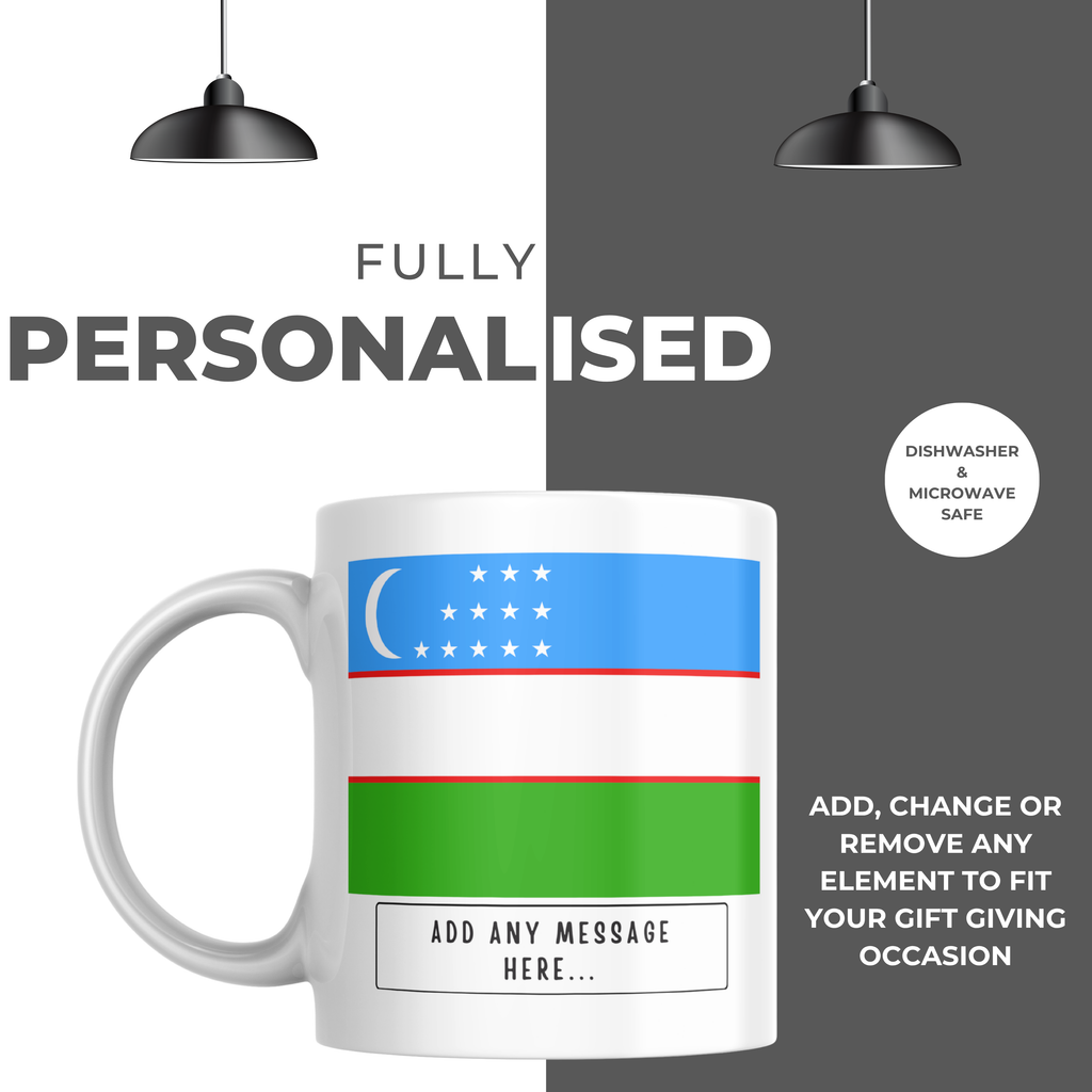 Personalised Uzbekistan flag mug – personalisation and care information