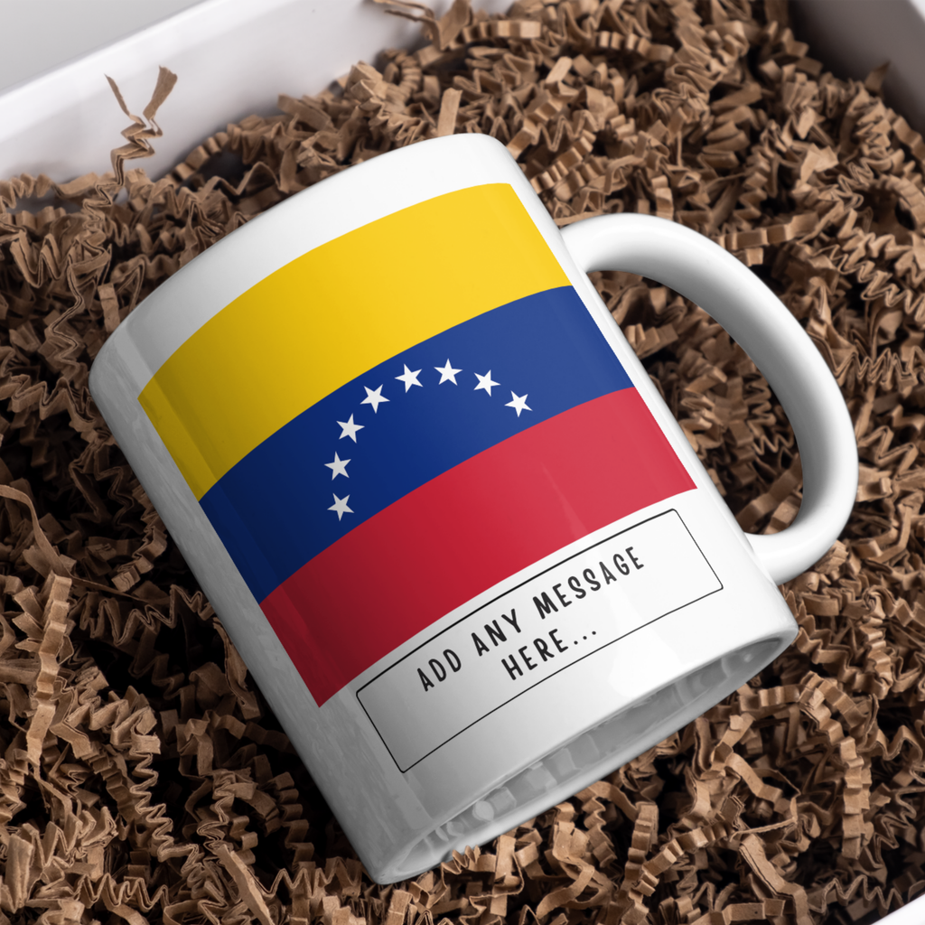 Personalised Venezuela flag mug – gift presentation on paper packing