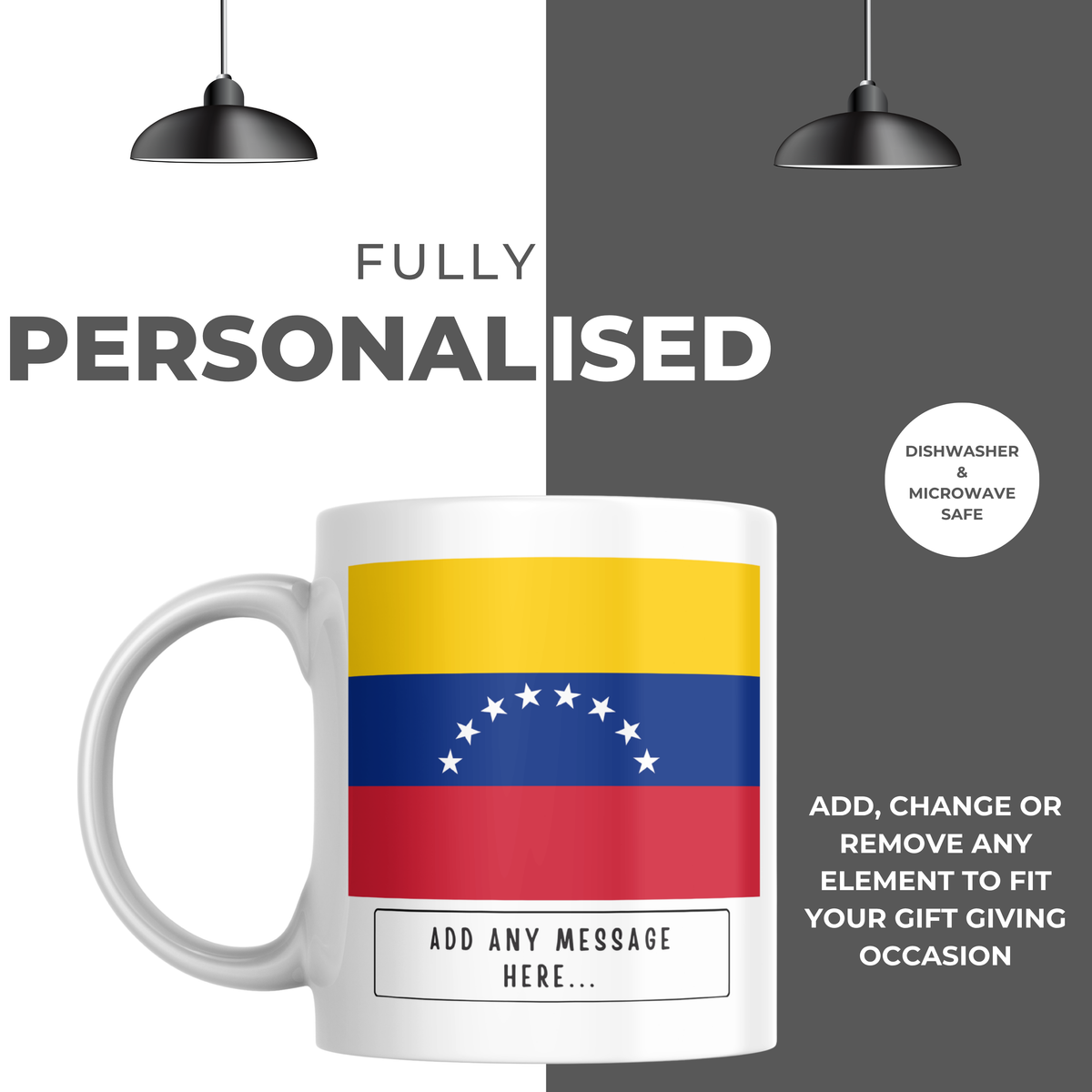Personalised Venezuela flag mug – personalisation and care information