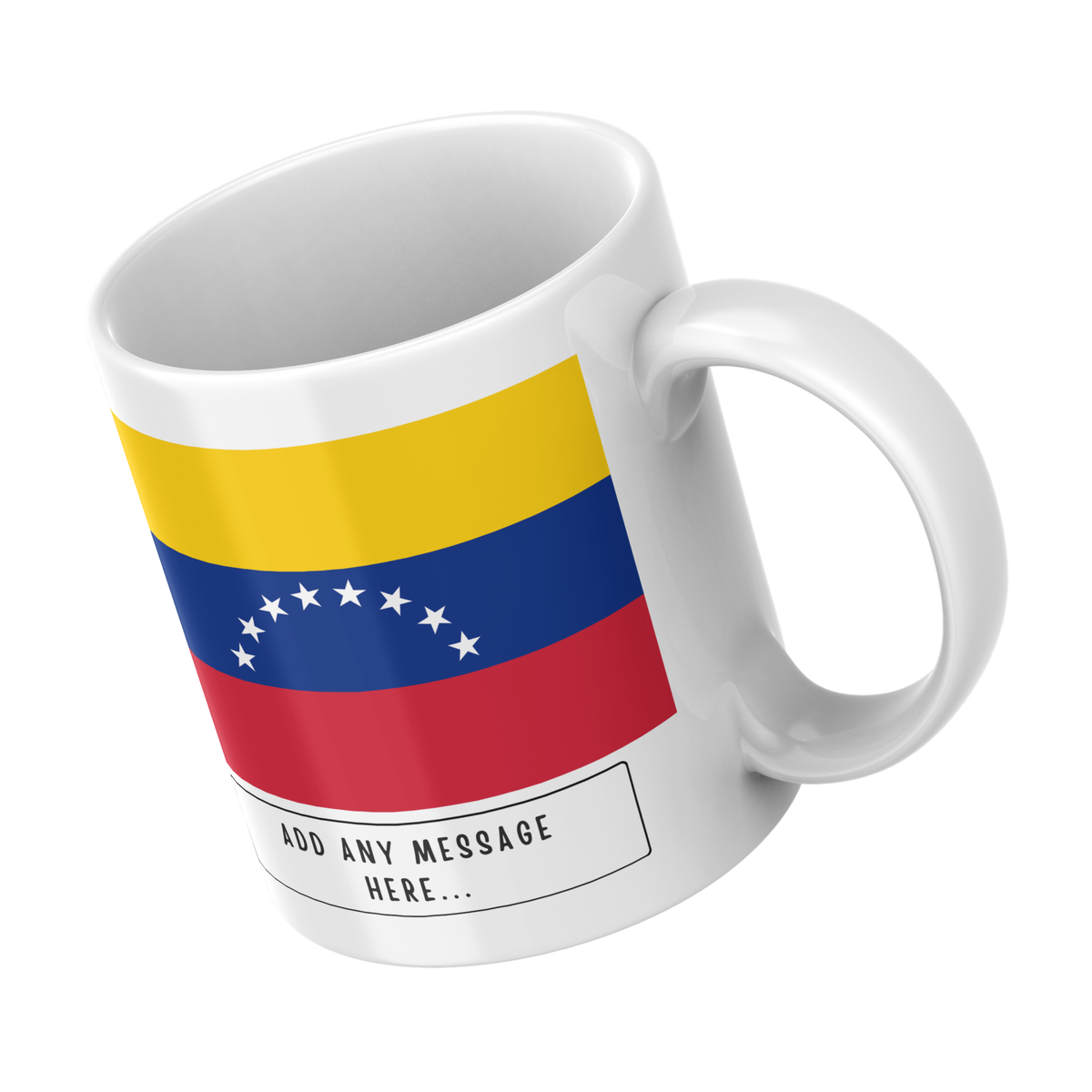 Personalised Venezuela flag mug – angled view