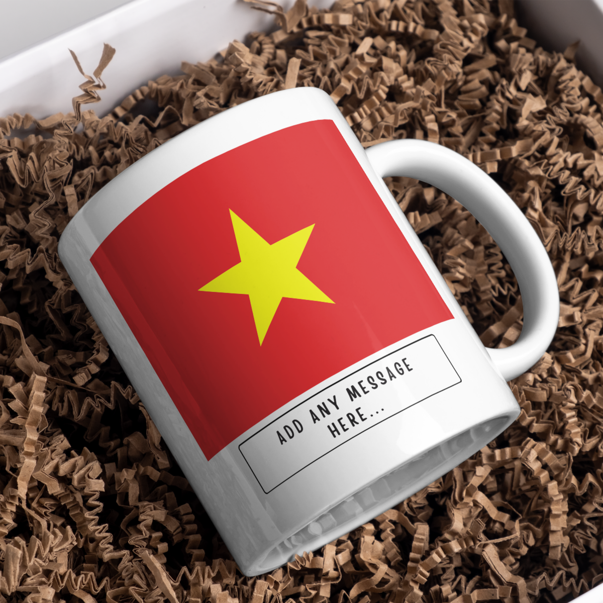 Personalised Vietnam flag mug – gift presentation on paper packing