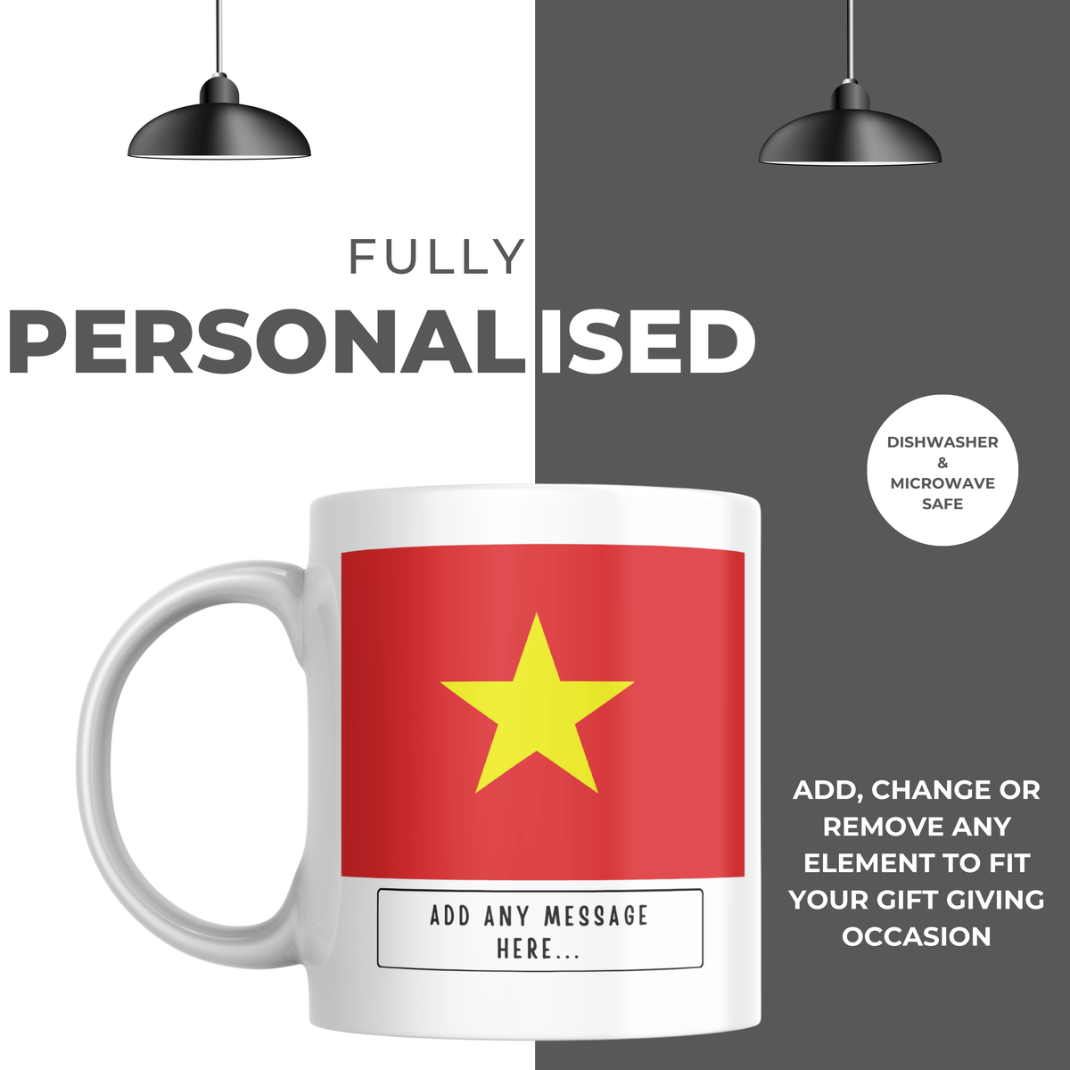 Personalised Vietnam flag mug – personalisation and care information