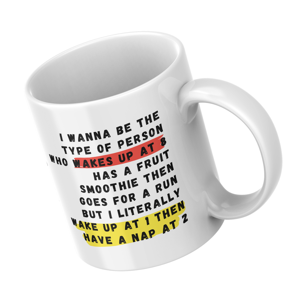 Wake Up at One Nap at Two Mug – angled view