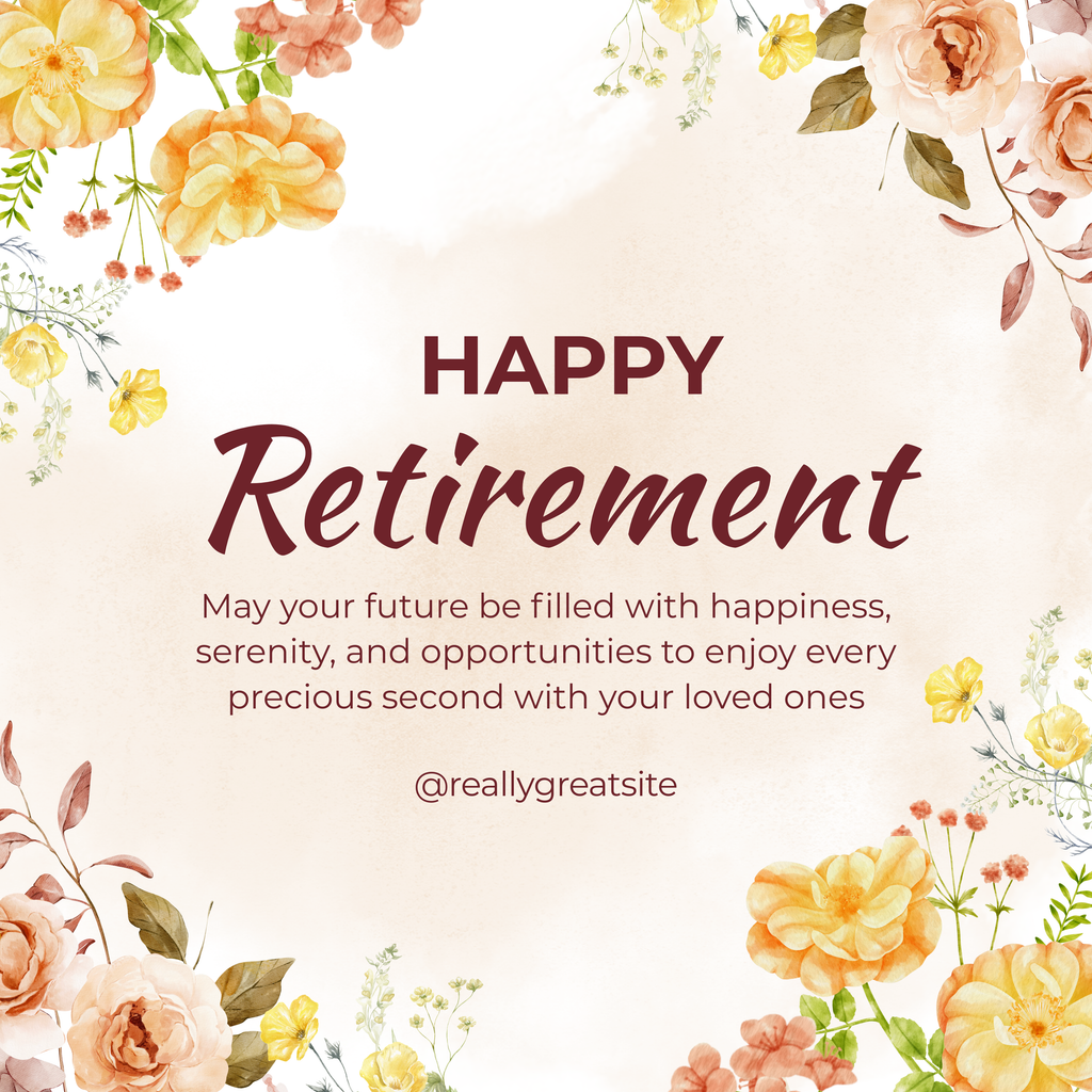 Warm Floral Happy Retirement Mug – original flat artwork