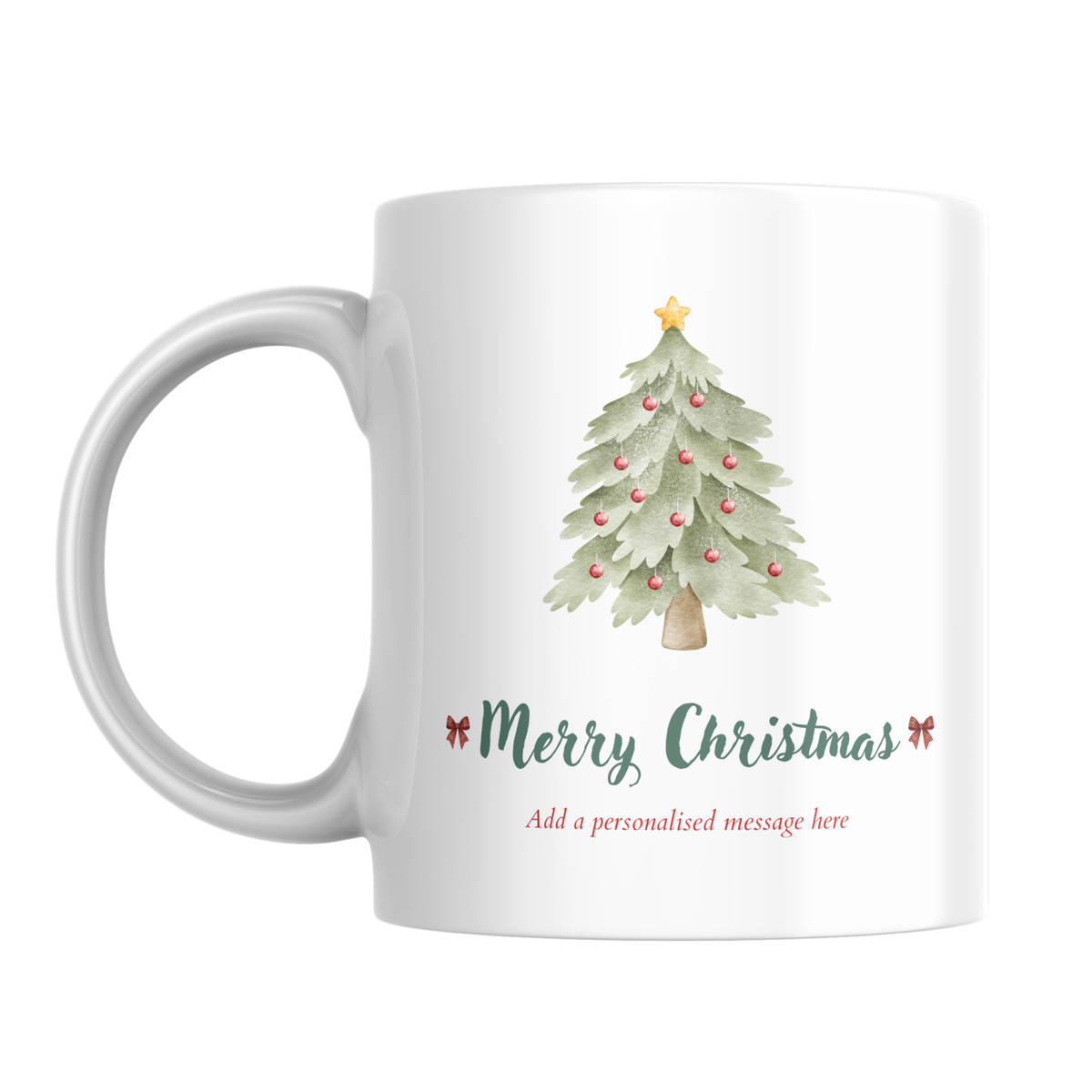 Watercolour Christmas Tree and Bows Mug – front view