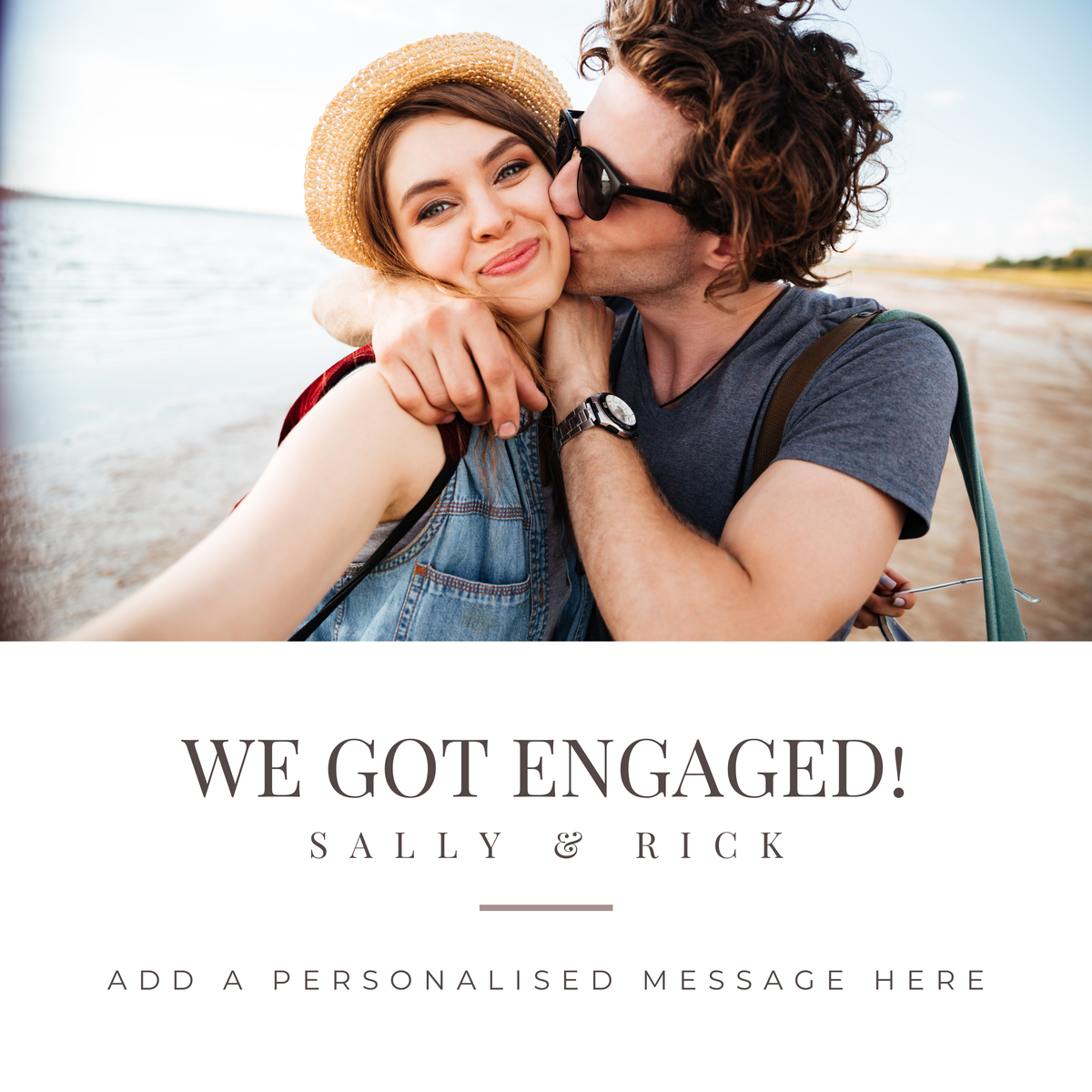 We Got Engaged Photo Mug – flat artwork with example photo