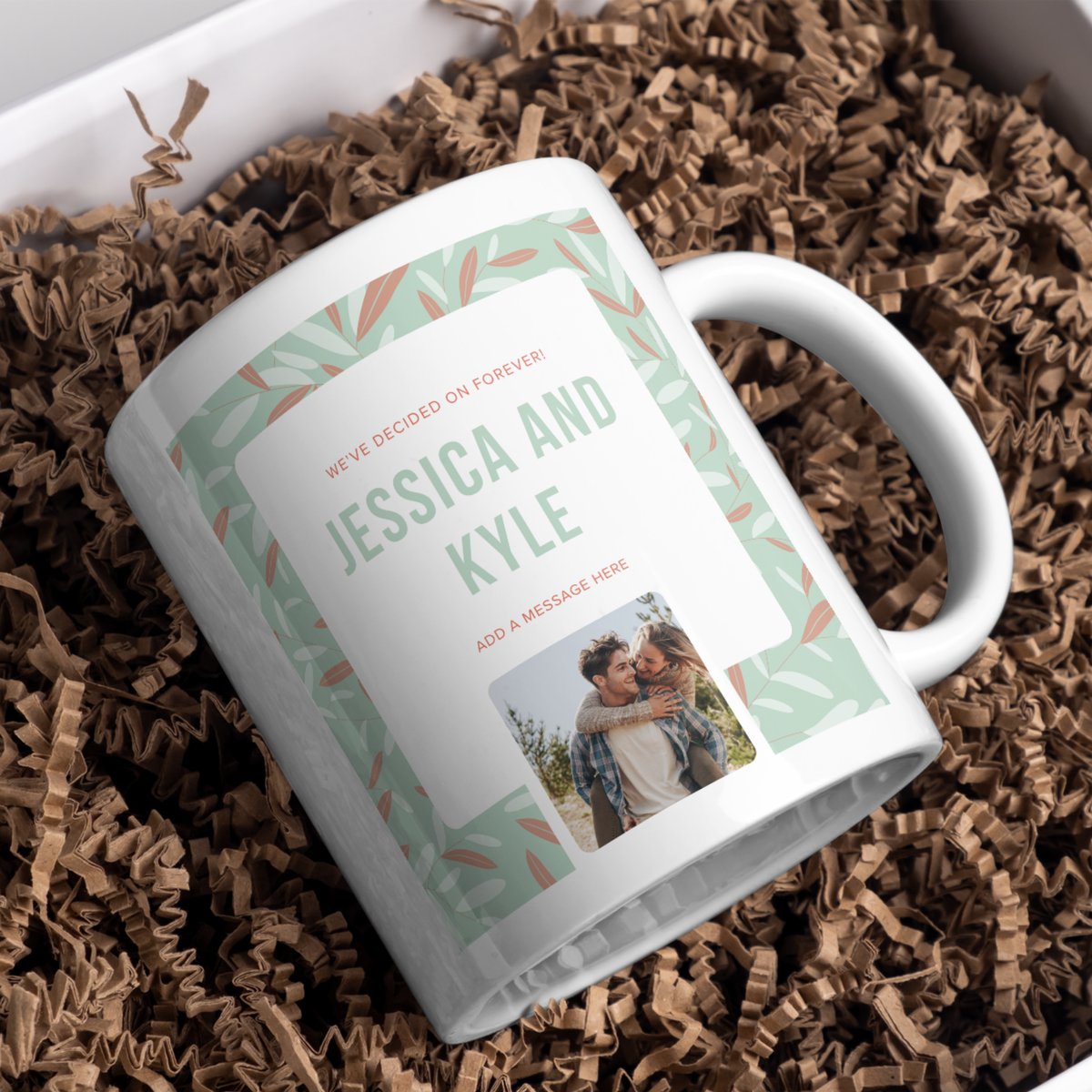 We’ve Decided on Forever Photo Engagement Mug – gift presentation on paper packing