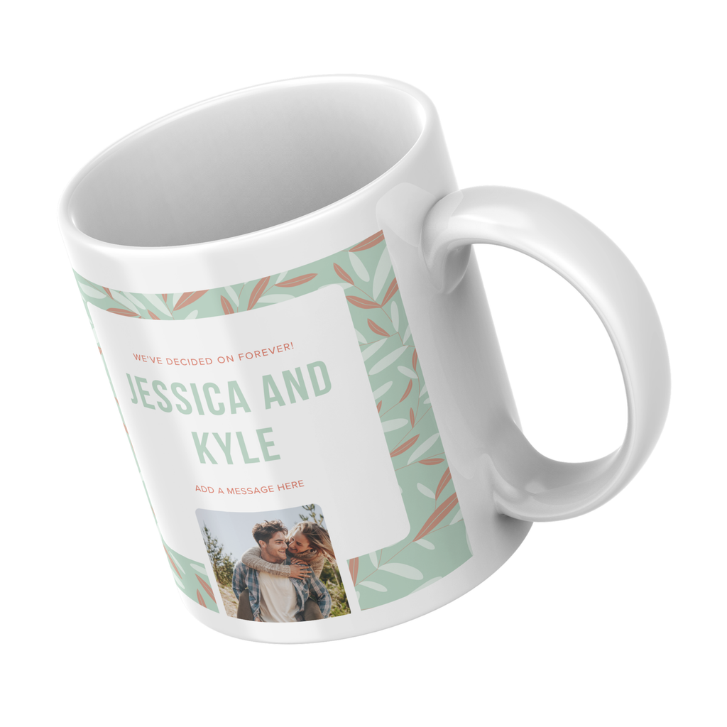 We’ve Decided on Forever Photo Engagement Mug – angled view