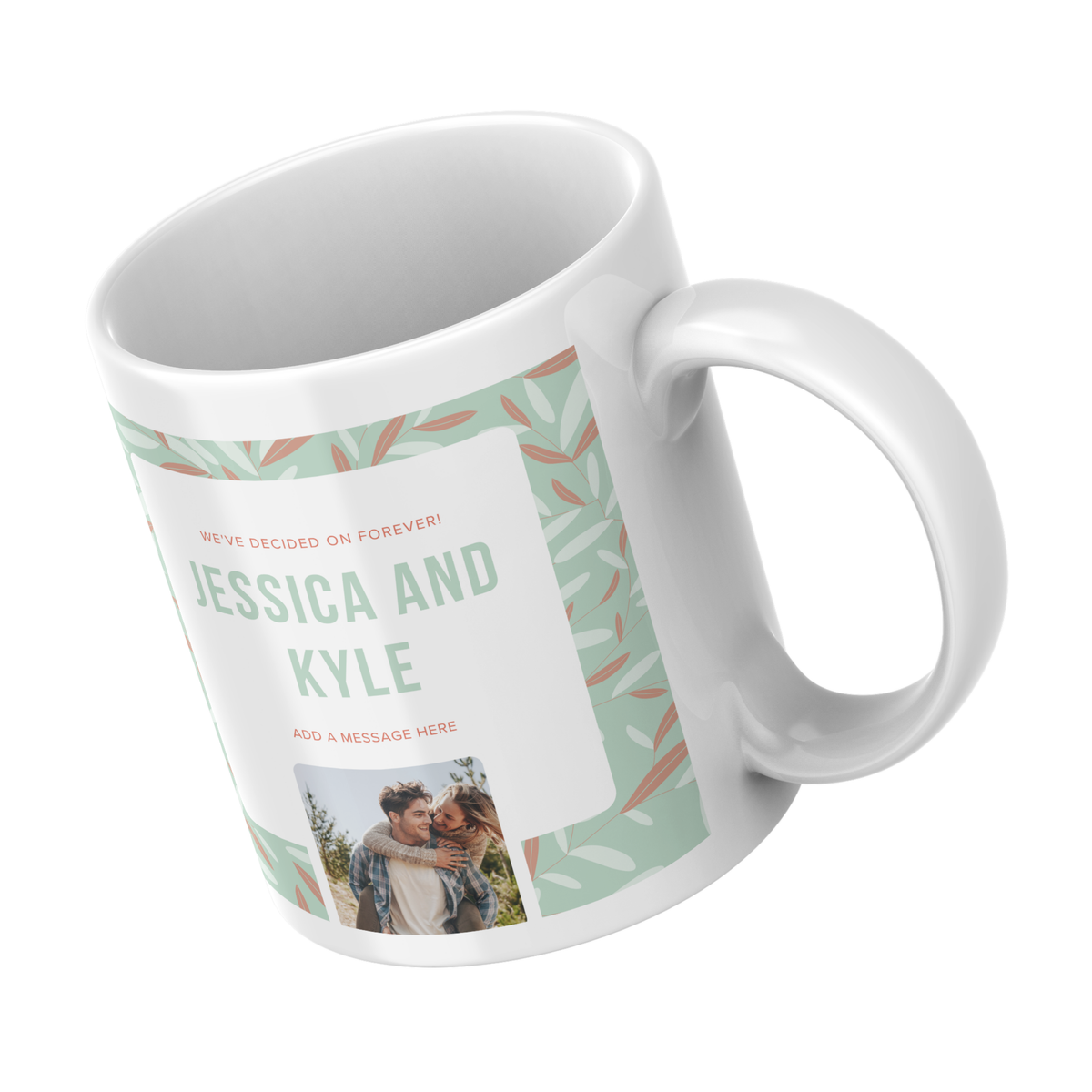 We’ve Decided on Forever Photo Engagement Mug – angled view