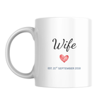 Wife Heart and Wedding Date Anniversary Mug – front view