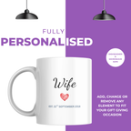 Wife Heart and Wedding Date Anniversary Mug – personalisation information