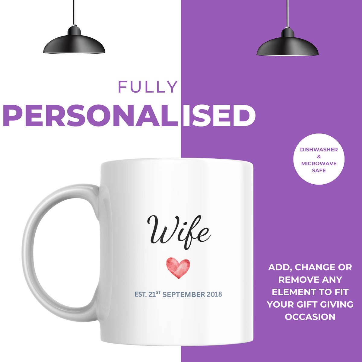 Wife Heart and Wedding Date Anniversary Mug – personalisation information
