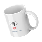Wife Heart and Wedding Date Anniversary Mug – angled view
