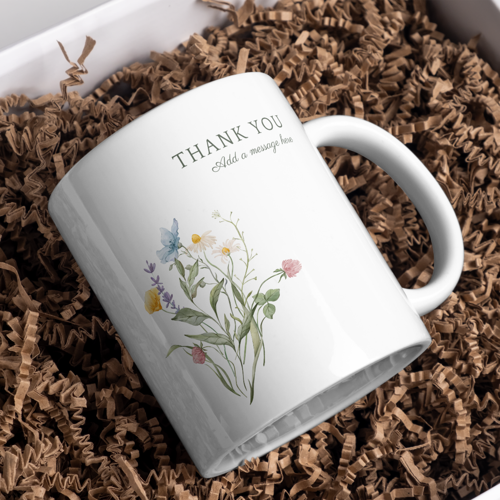 Wildflower Thank You Mug – gift presentation on paper packing
