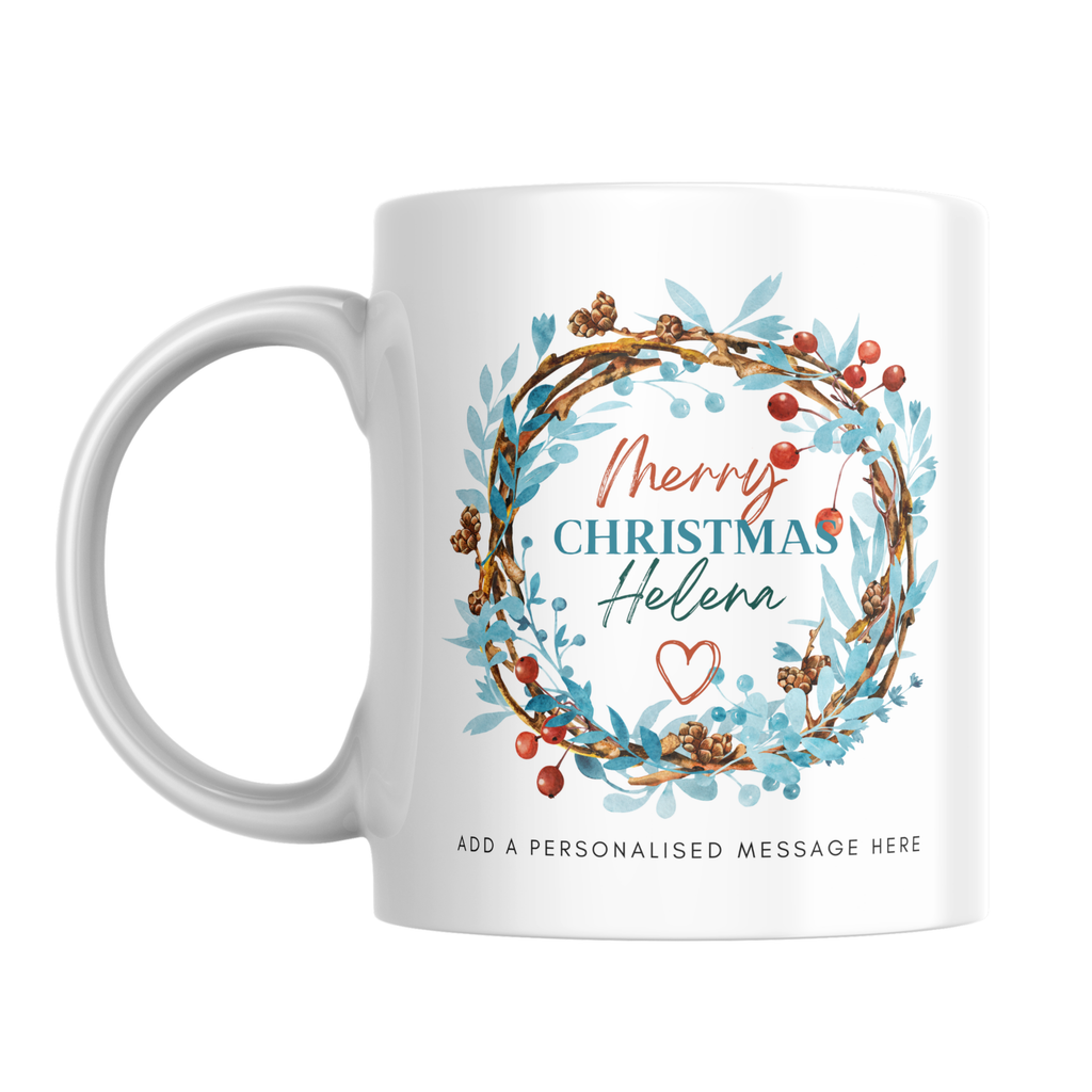 Winter Wreath Name Christmas Mug – front view
