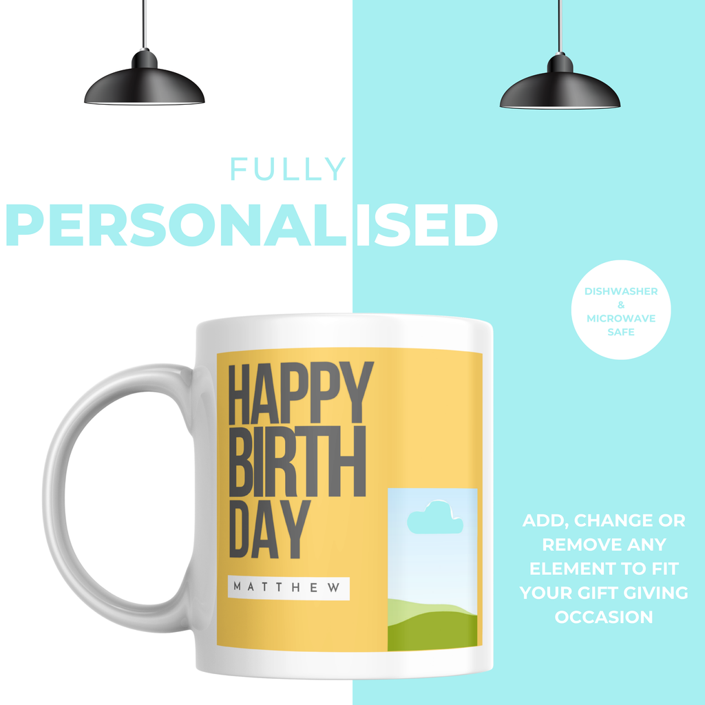 Yellow Birthday Photo Mug – personalisation information