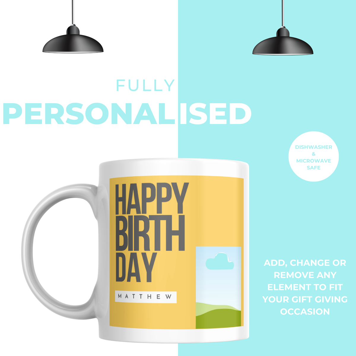 Yellow Birthday Photo Mug – personalisation information