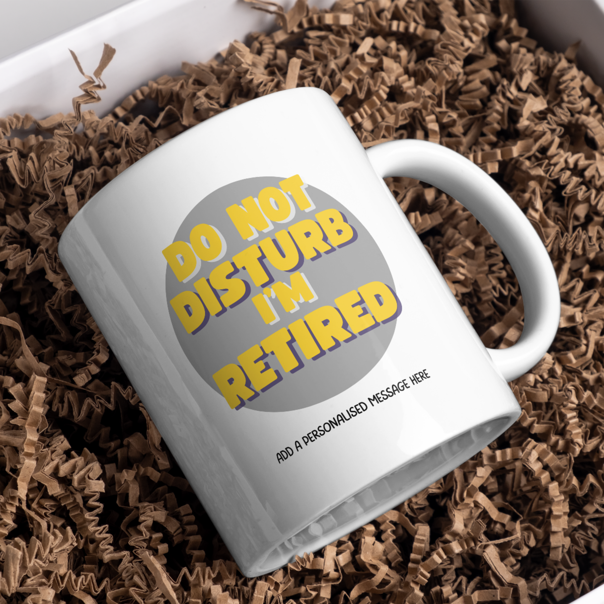 Yellow Do Not Disturb Retired Mug – gift presentation on paper packing