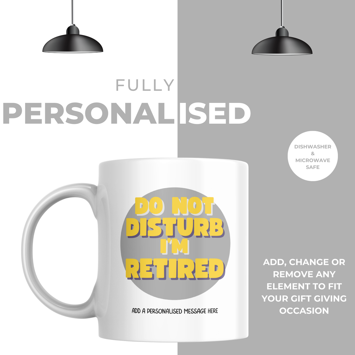 Yellow Do Not Disturb Retired Mug – personalisation information