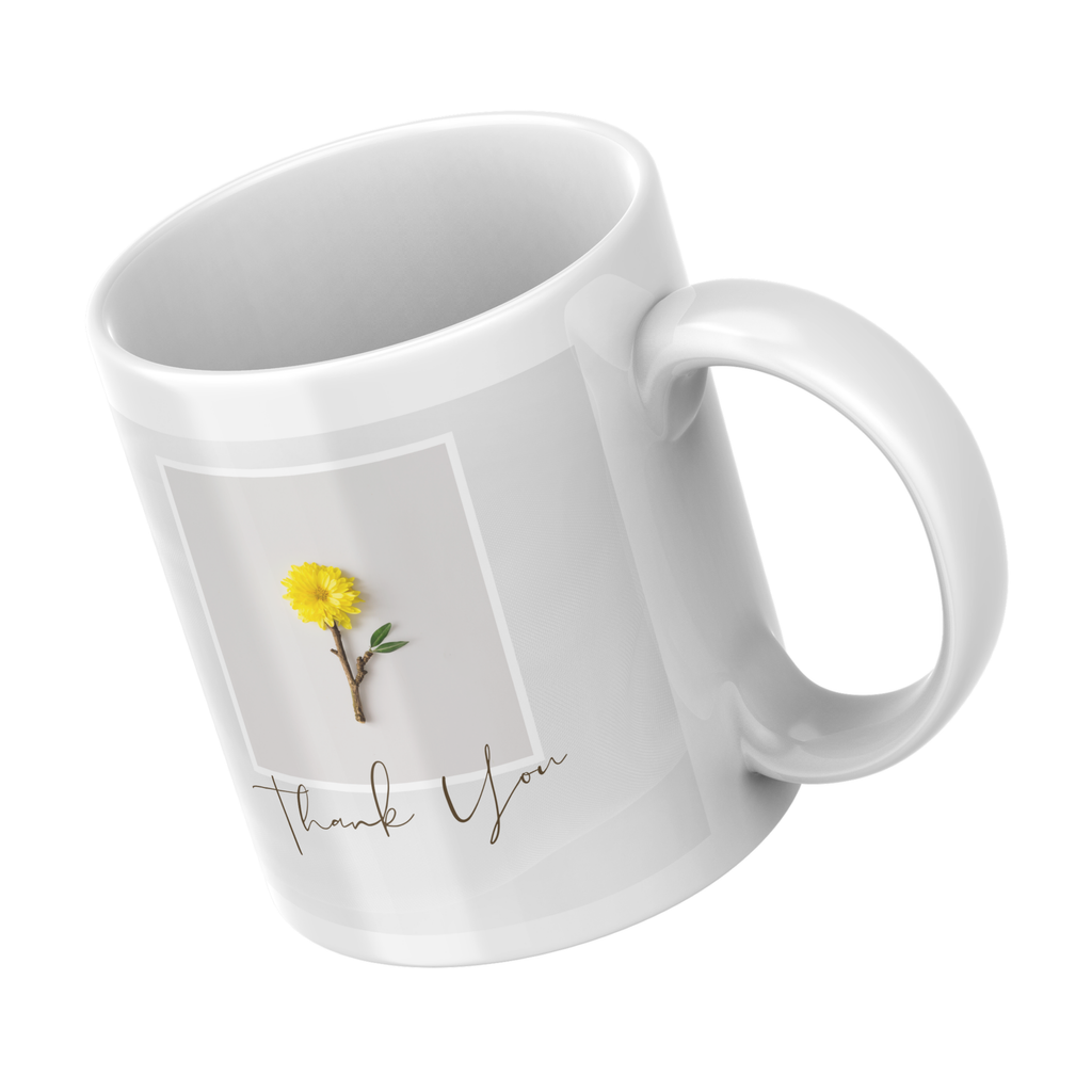 Yellow Flower Thank You Mug – angled view