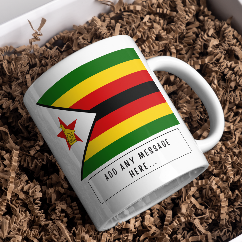 Personalised Zimbabwe flag mug – gift presentation on paper packing