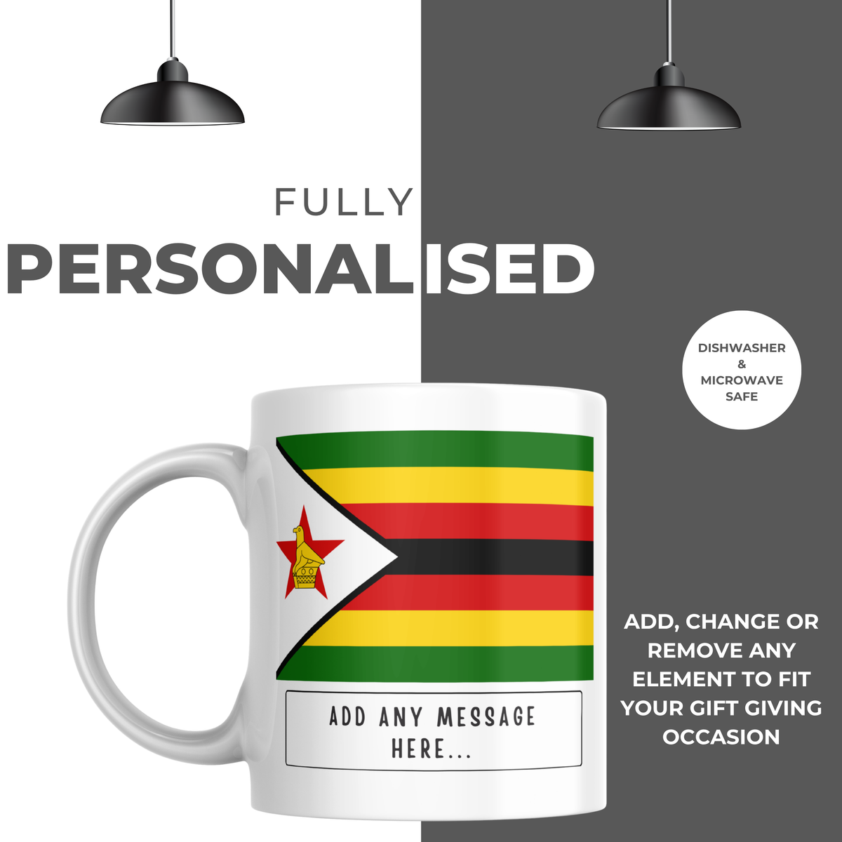 Personalised Zimbabwe flag mug – personalisation and care information