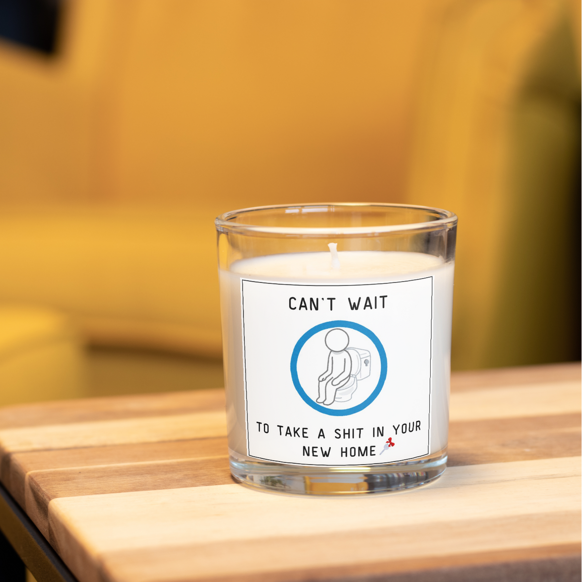 Funny new home toilet joke candle in a home setting