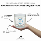 Personalised funny new home soy wax candle showing customisation and reusable glass jar