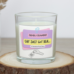 Personalised rude new home candle with address and key design