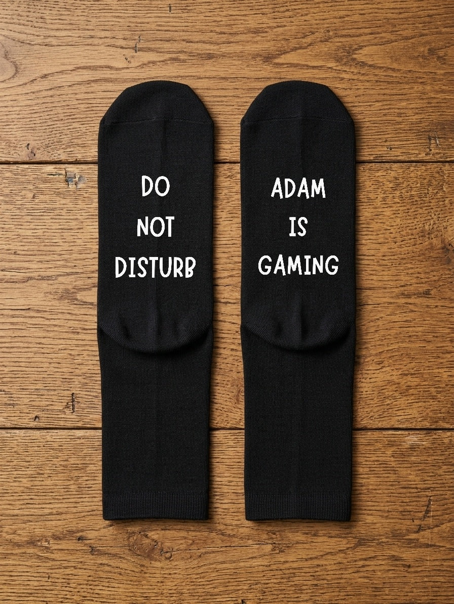 Do Not Disturb Gaming Socks – Personalised Gamer Gift – flat lay