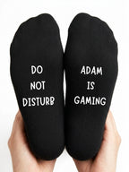 Do Not Disturb Gaming Socks – Personalised Gamer Gift – close-up of the wording
