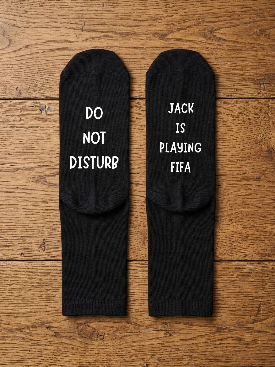 Playing FIFA Socks – Personalised Football Gamer Gift – flat lay