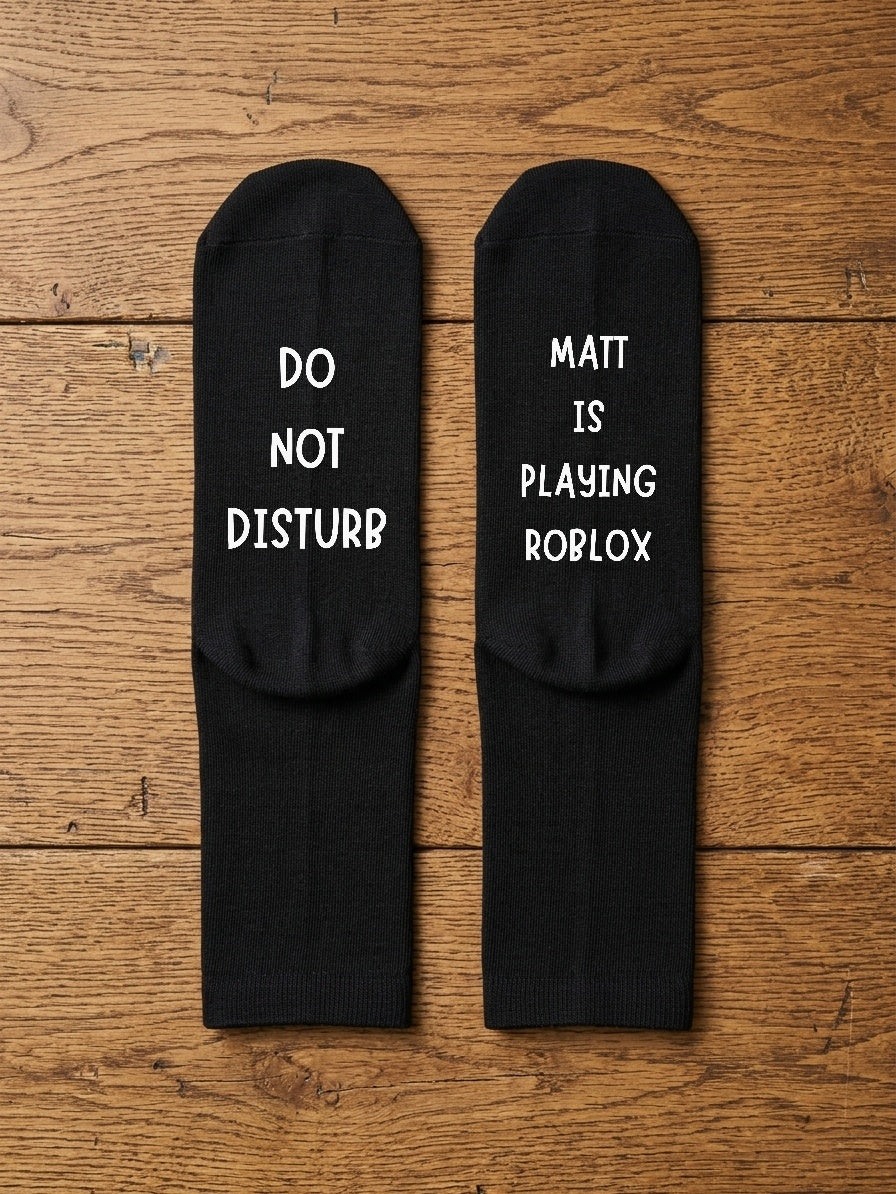 Playing Roblox Socks – Personalised Gamer Gift – flat lay