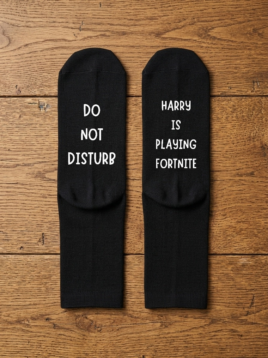 Playing Fortnite Socks – Personalised Gamer Gift – flat lay